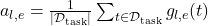 a_{l, e} = \frac{1}{|\mathcal{D}_{\text{task}}|} \sum_{t \in \mathcal{D}_{\text{task}}} g_{l, e}(t)