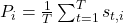 P_i = \frac{1}{T} \sum_{t=1}^{T} s_{t,i}