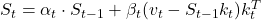 S_t = \alpha_t \cdot S_{t-1} + \beta_t (v_t - S_{t-1} k_t) k_t^T