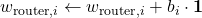 w_{\text{router},i} \leftarrow w_{\text{router},i} + b_i \cdot \mathbf{1}