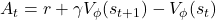 A_t = r + \gamma V_\phi(s_{t+1}) - V_\phi(s_t)